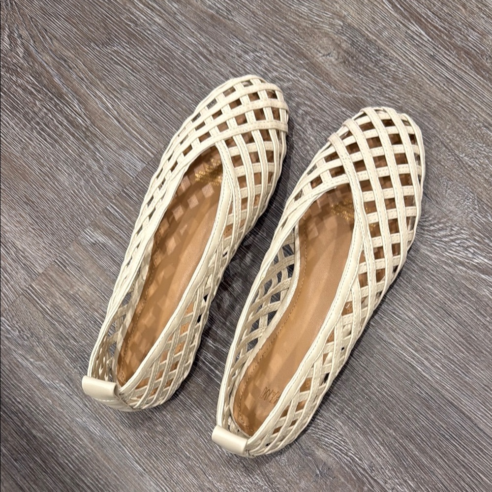 Women's Woven Cream Ballet Flats - Lightweight Slip-Ons
